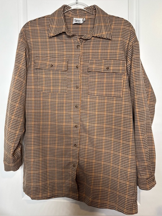 Princess Polly Tops - Women’s Princess Polly Plaid button down Shirt Jacket in Tan, Black mustard Sz 0